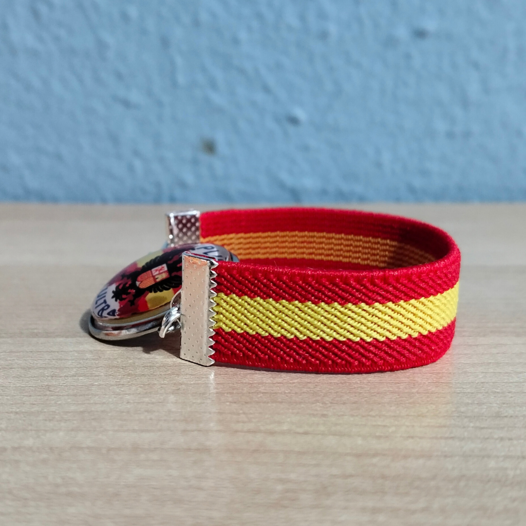 Pulsera Bandera de España Elástica con Medallón Histórico y Llavero