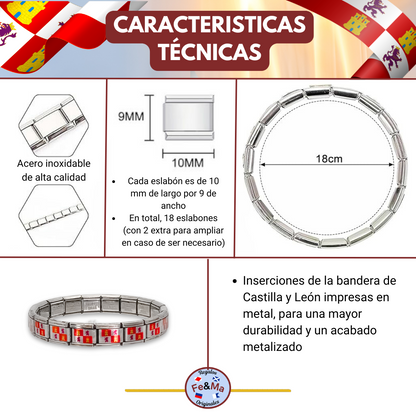 Pulsera con Bandera de Castilla y León – Acero Inoxidable, Regalo Original de Comunidad Autónoma