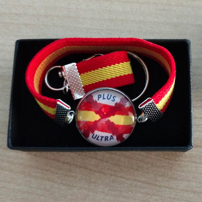 Pulsera Bandera de España Elástica con Medallón Histórico y Llavero