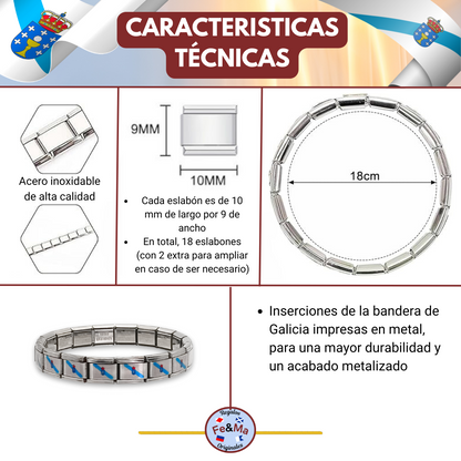 Pulsera con Bandera de Galicia – Acero Inoxidable, Regalo Original de Comunidad Autónoma