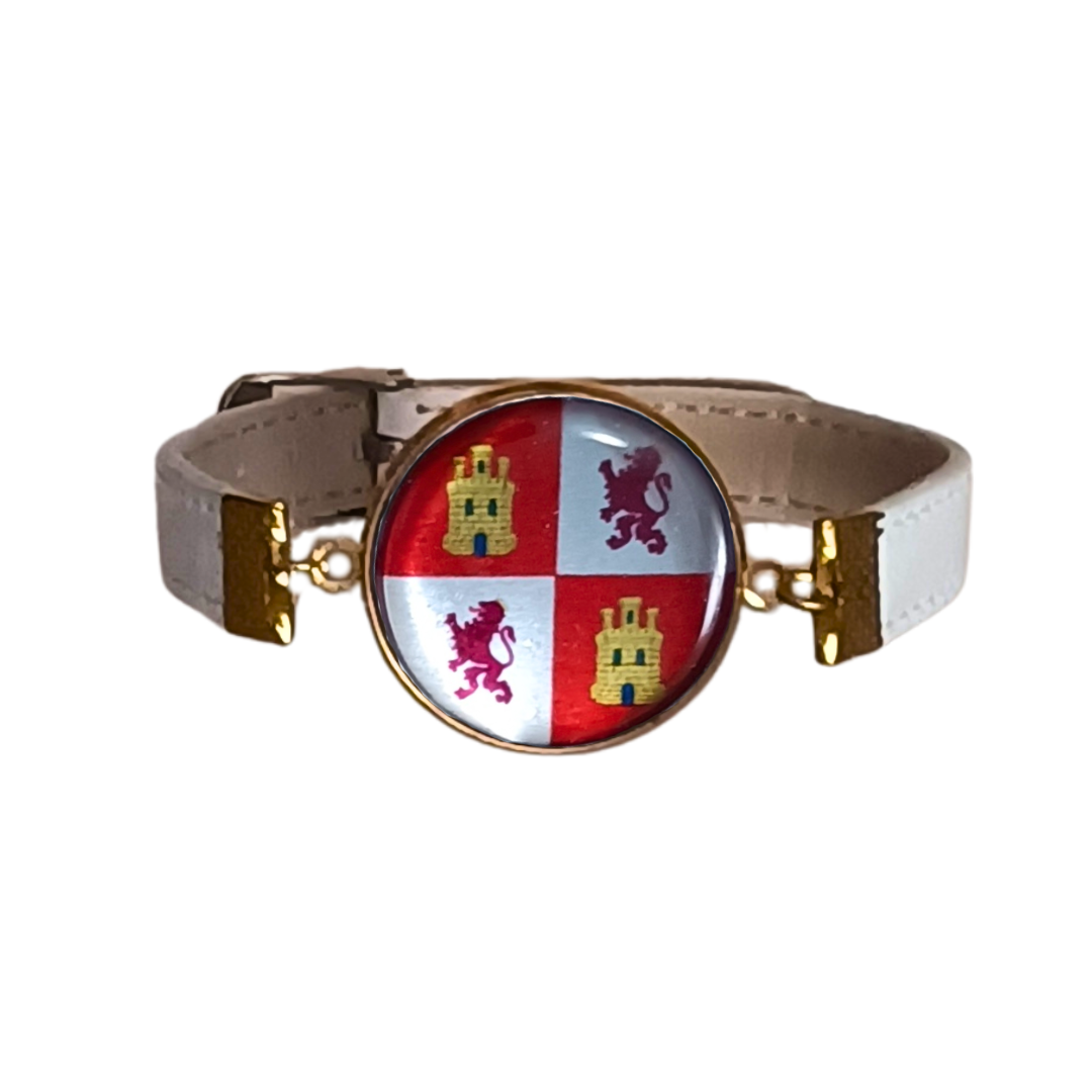 Pulsera con Bandera de Castilla y León - Medallón en Correa Ajustable, Regalo Original con Orgullo de Comunidad Autónoma