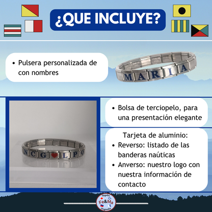 Pulsera Personalizada de nombres en Letras en eslabones de acero inoxidable