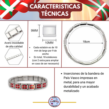 Pulsera con Bandera de País Vasco – Acero Inoxidable, Regalo Original de Comunidad Autónoma