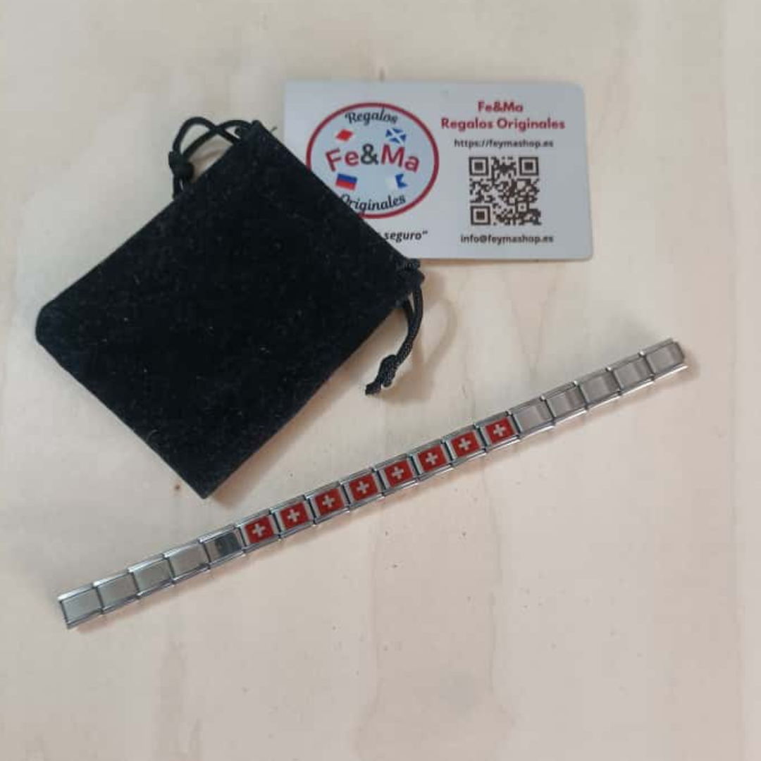 Pulsera con Bandera de Suiza – Acero Inoxidable, Regalo Original