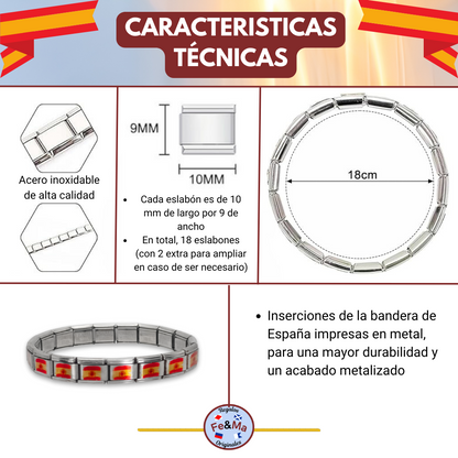 Pulsera con la Bandera de España con Escudo – Acero Inoxidable, Regalo Original con Orgullo Nacional