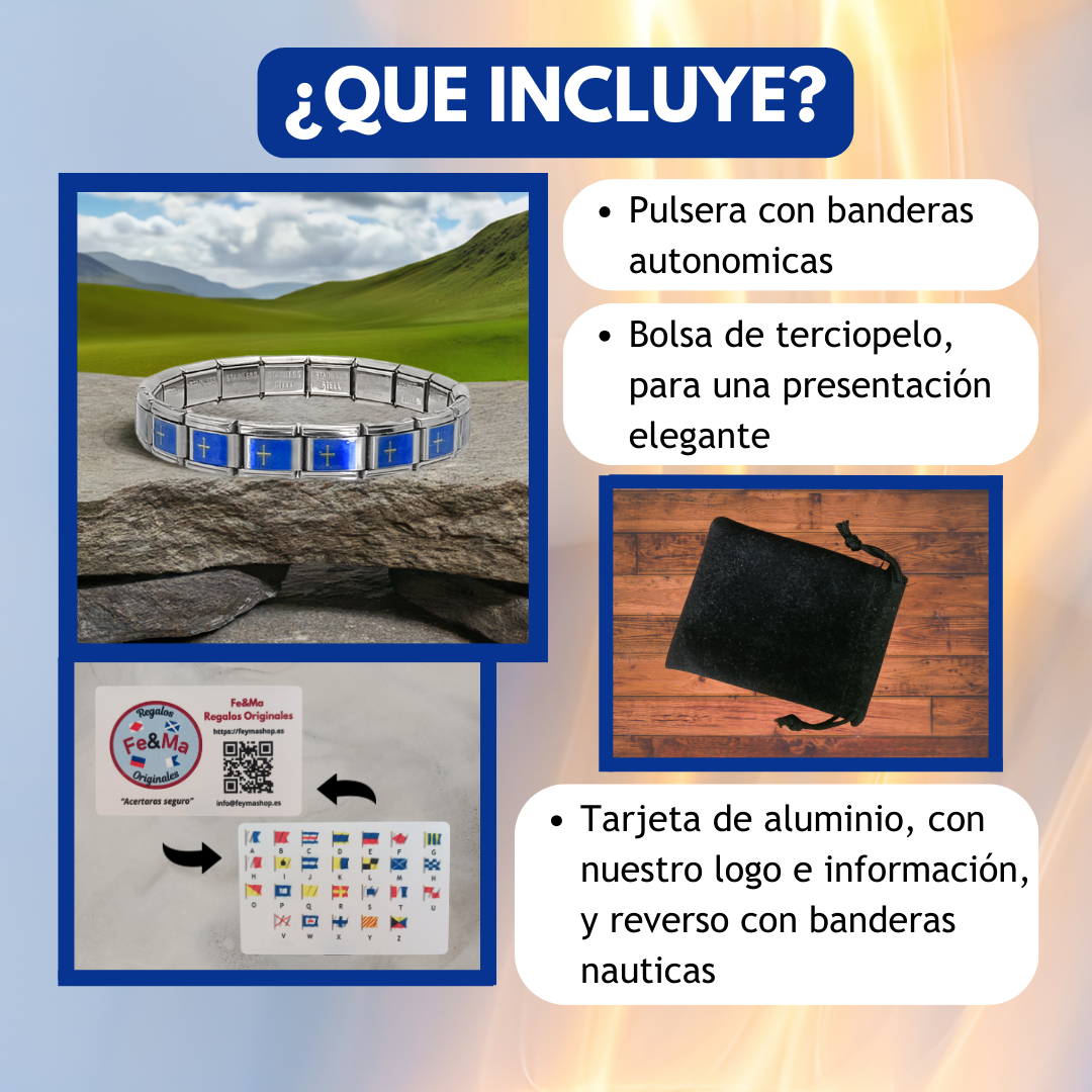 Pulsera con Bandera de Asturias – Acero Inoxidable, Regalo Original de Comunidad Autónoma