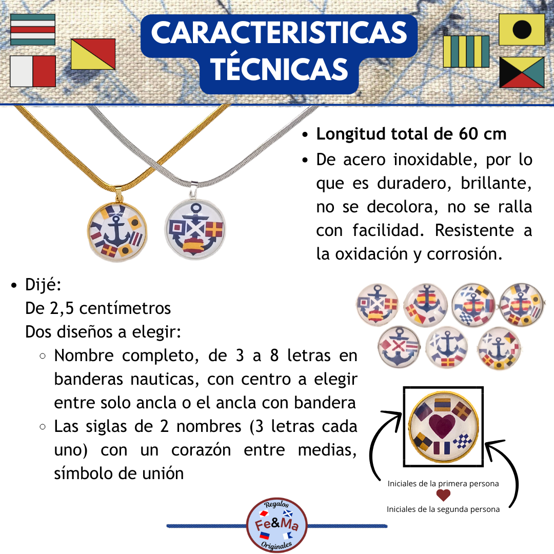 Collar con colgante personalizado de nombre en banderas náuticas