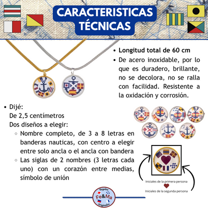 Collar con colgante personalizado de nombre en banderas náuticas