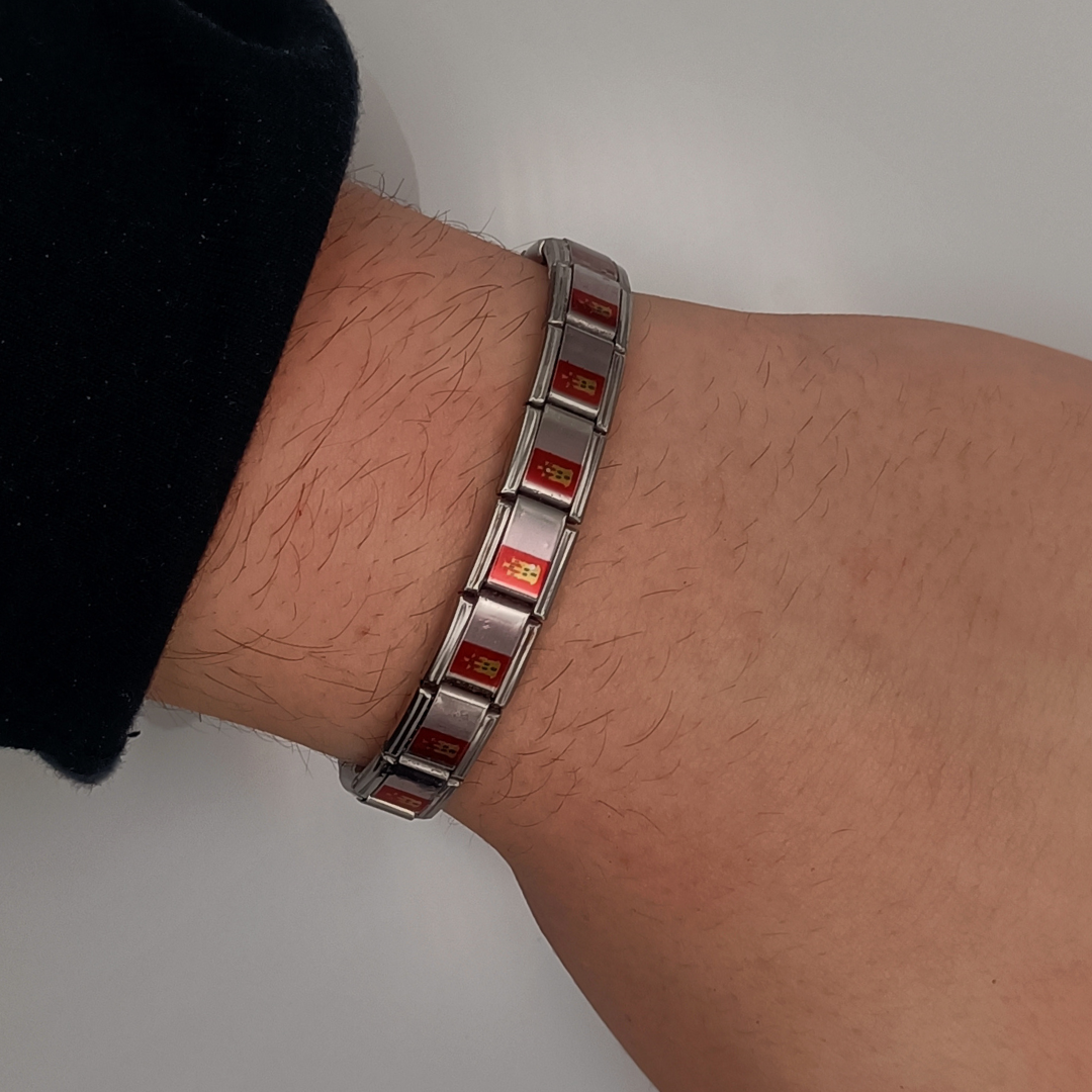 Pulsera con Bandera de Castilla-La Mancha – Acero Inoxidable, Regalo Original de Comunidad Autónoma