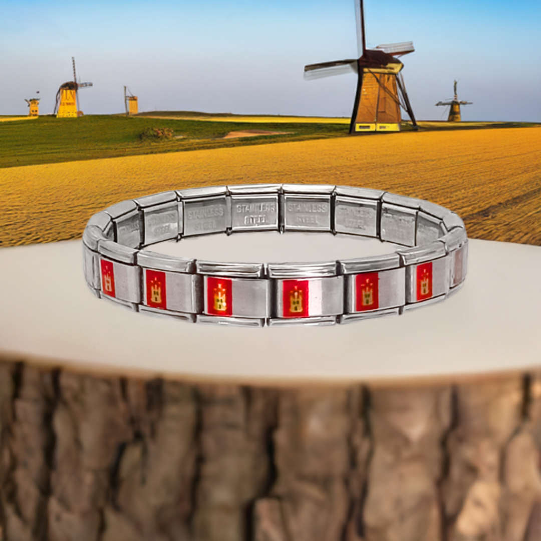 Pulsera con Bandera de Castilla-La Mancha – Acero Inoxidable, Regalo Original de Comunidad Autónoma
