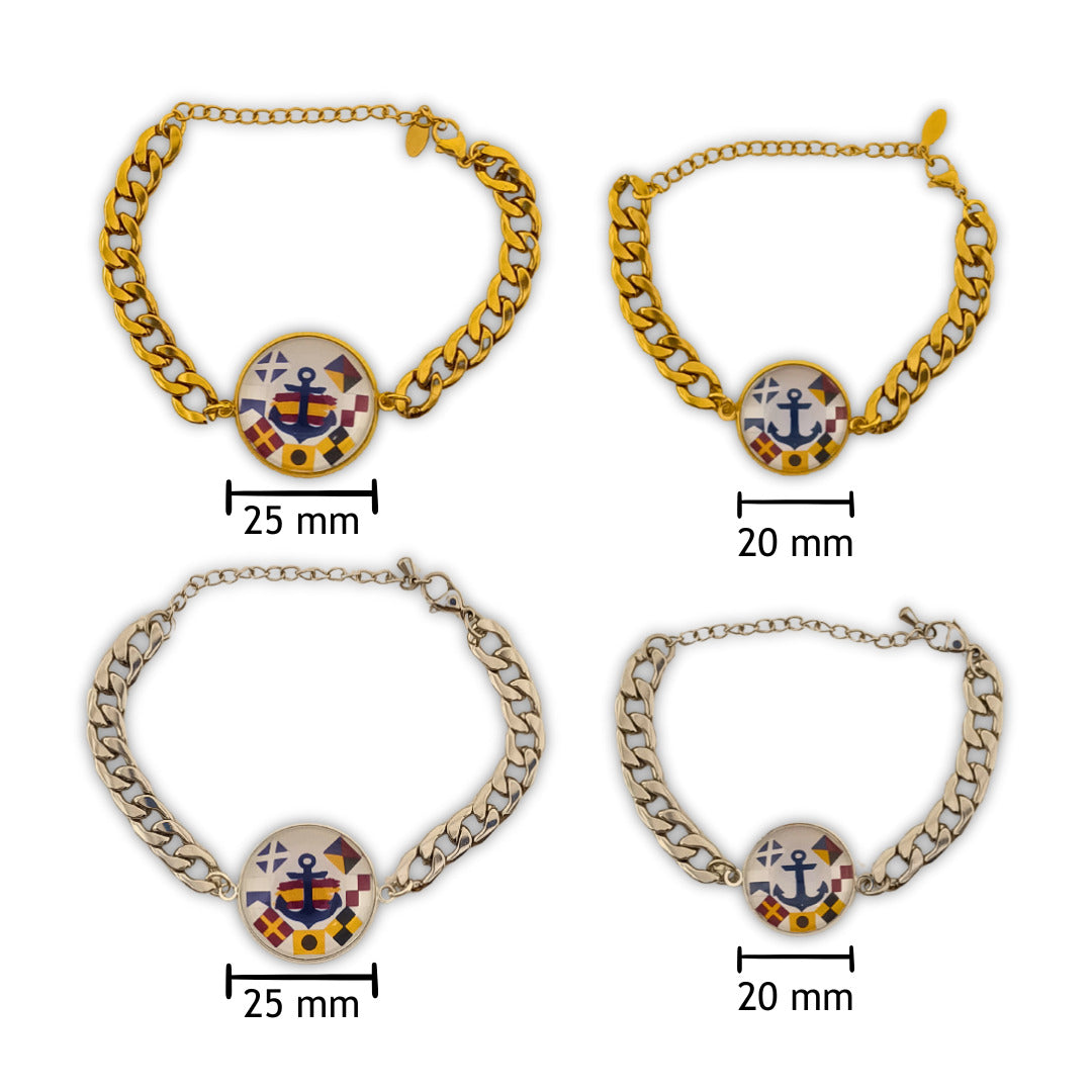 Pulsera Personalizada de eslabones cubanos con Medallón de Nombres en Banderas Náuticas de Acero Inoxidable