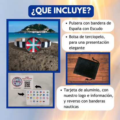 Pulsera con Bandera de País Vasco - Medallón en Correa Ajustable, Regalo Original con Orgullo de Comunidad Autónoma