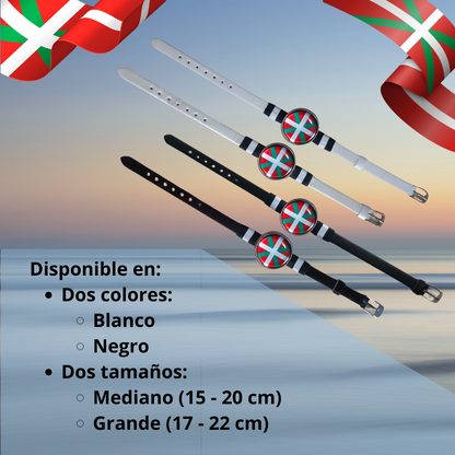 Pulsera con Bandera de País Vasco - Medallón en Correa Ajustable, Regalo Original con Orgullo de Comunidad Autónoma
