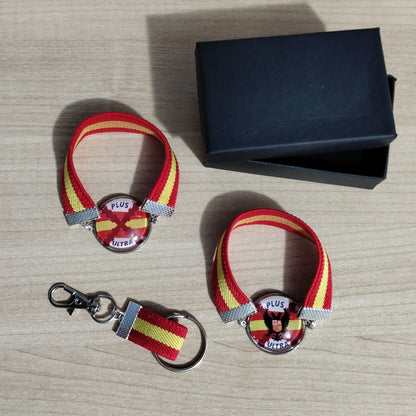 Pulsera Bandera de España Elástica con Medallón Histórico y Llavero