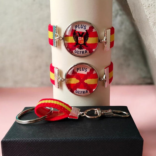 Pulsera Bandera de España Elástica con Medallón Histórico y Llavero