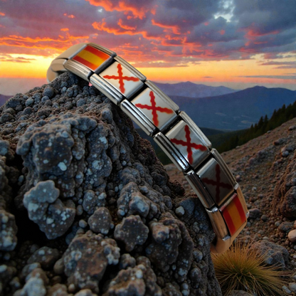 Pulsera Cruz de Borgoña y Bandera de España - Acero Inoxidable Brillante