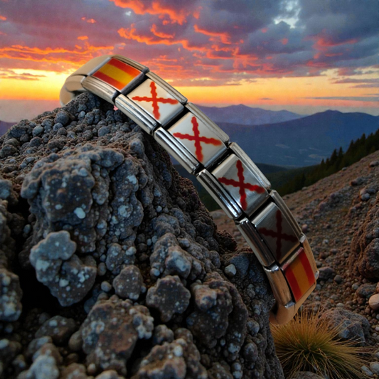 Pulsera Cruz de Borgoña y Bandera de España - Acero Inoxidable Brillante