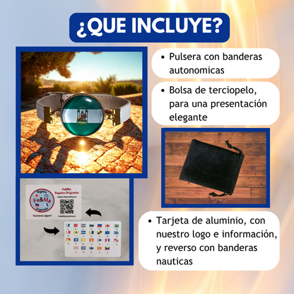 Pulsera con Bandera de Andalucía - Medallón con Correa Ajustable, Regalo Original con Orgullo de Comunidad Autónoma