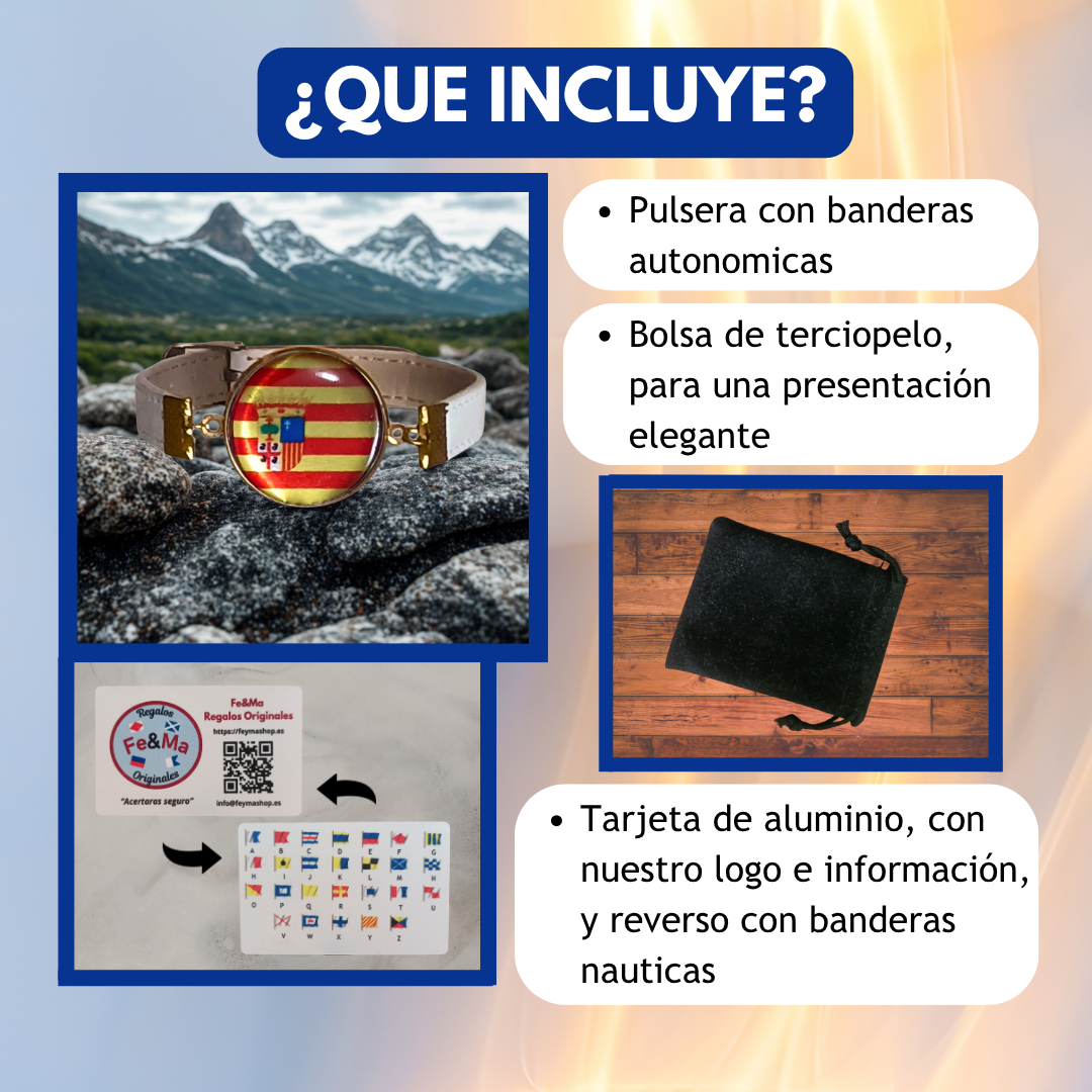 Pulsera con Bandera de Aragón - Medallón en Correa Ajustable, Regalo Original con Orgullo de Comunidad Autónoma