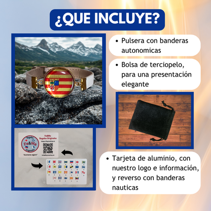 Pulsera con Bandera de Aragón - Medallón en Correa Ajustable, Regalo Original con Orgullo de Comunidad Autónoma