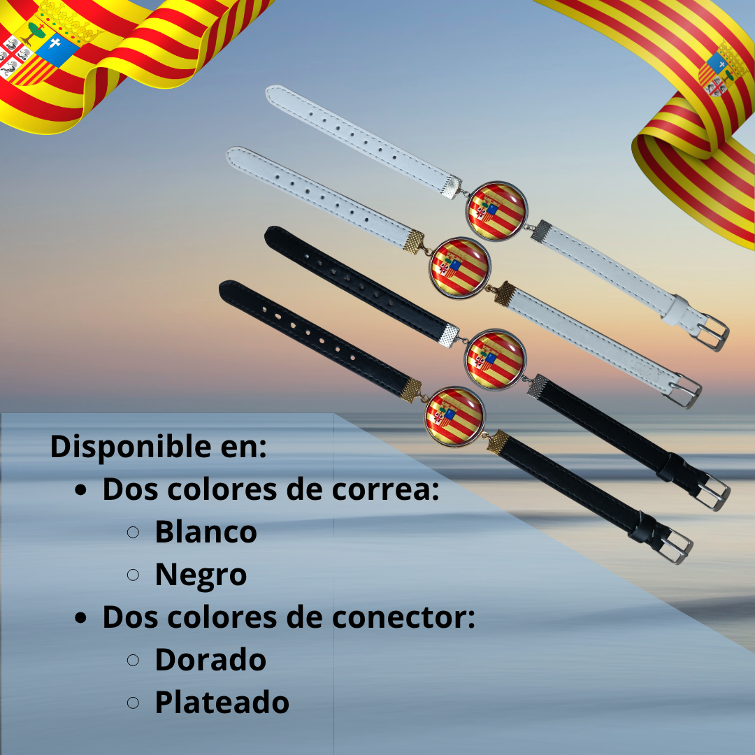 Pulsera con Bandera de Aragón - Medallón en Correa Ajustable, Regalo Original con Orgullo de Comunidad Autónoma