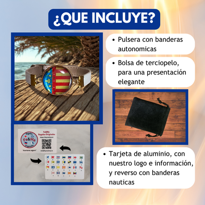 Pulsera con Bandera de Comunidad Valenciana - Medallón en Correa Ajustable, Regalo Original con Orgullo de Comunidad Autónoma