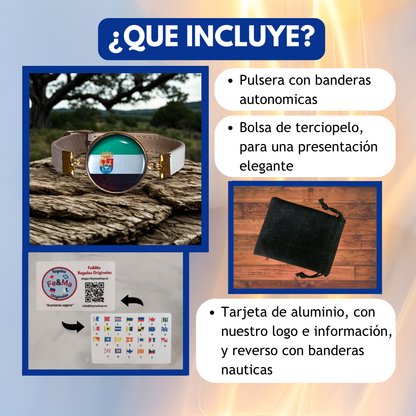 Pulsera con Bandera de Extremadura - Medallón en Correa Ajustable, Regalo Original con Orgullo de Comunidad Autónoma