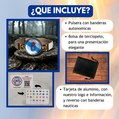 Pulsera con Bandera de Galicia - Medallón en Correa Ajustable, Regalo Original con Orgullo de Comunidad Autónoma