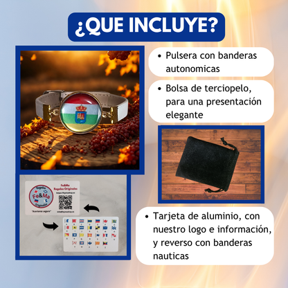 Pulsera con Bandera de La Rioja - Medallón en Correa Ajustable, Regalo Original con Orgullo de Comunidad Autónoma