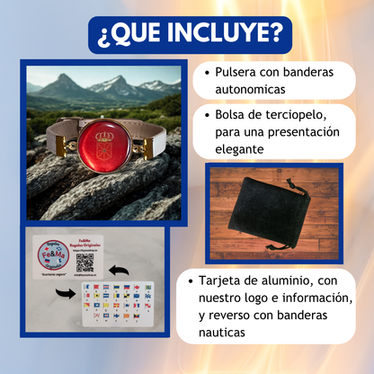 Pulsera con Bandera de Navarra - Medallón en Correa Ajustable, Regalo Original con Orgullo de Comunidad Autónoma
