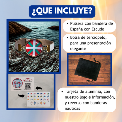 Pulsera con Bandera de País Vasco - Medallón en Correa Ajustable, Regalo Original con Orgullo de Comunidad Autónoma