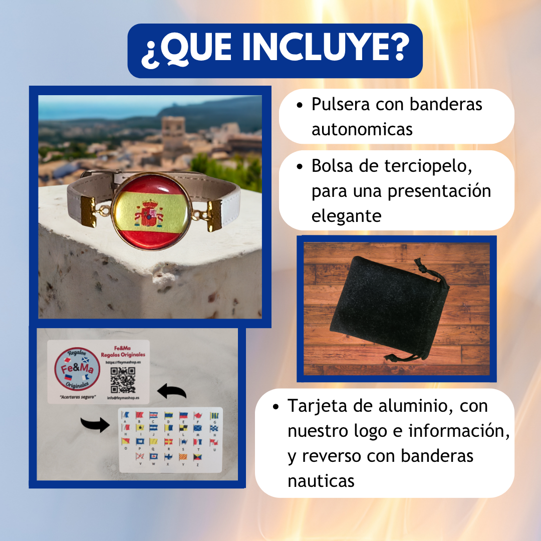 Pulsera con Bandera de España con Escudo - Medallón en Correa Ajustable, Regalo Original con Orgullo Nacional