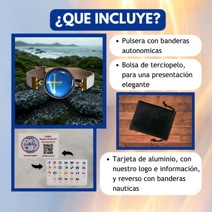 Pulsera con Bandera de Asturias - Medallón en Correa Ajustable, Regalo Original con Orgullo de Comunidad Autónoma