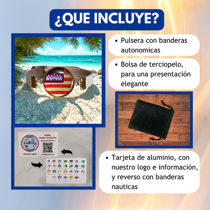 Pulsera con Bandera de Baleares - Medallón en Correa Ajustable, Regalo Original con Orgullo de Comunidad Autónoma