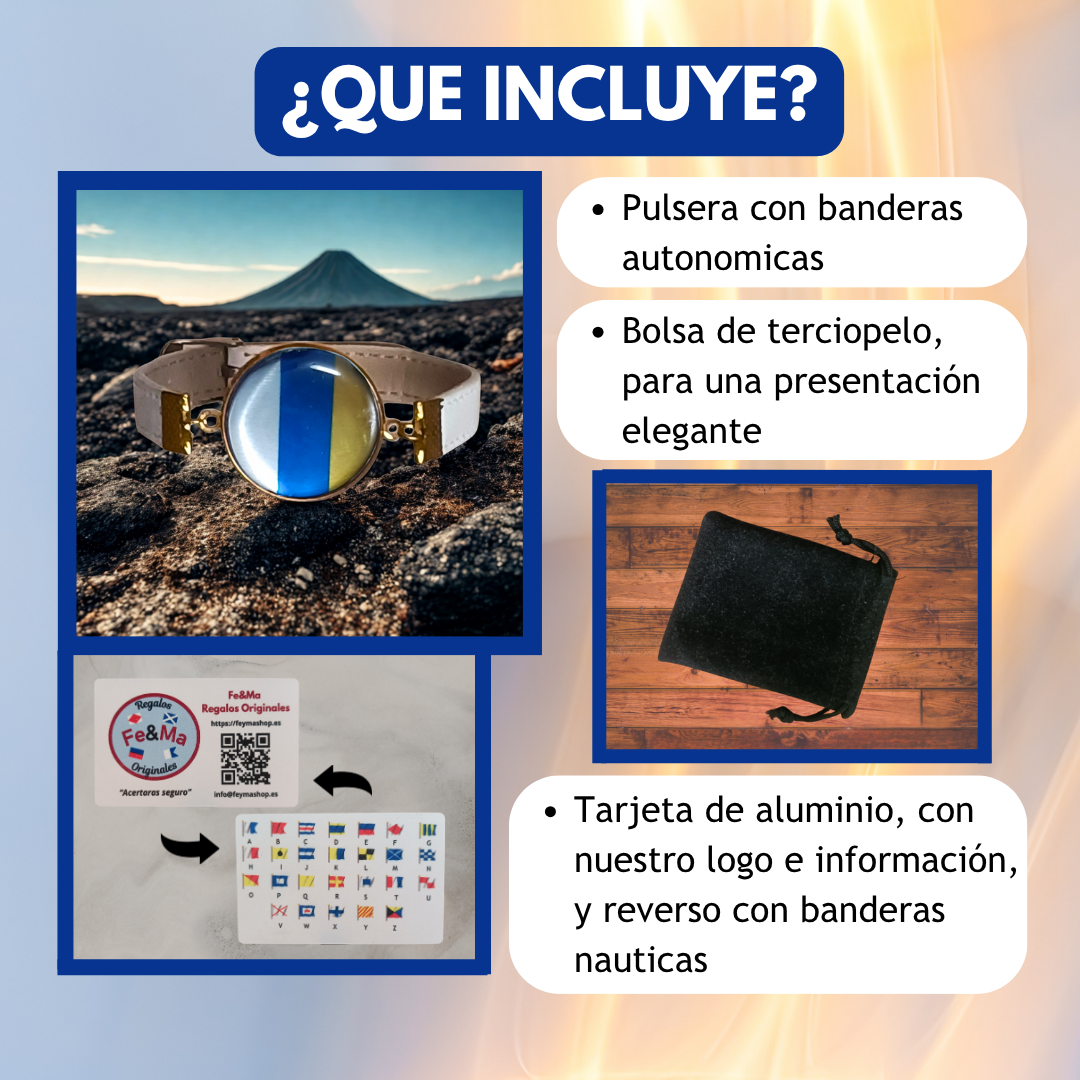 Pulsera con Bandera de Canarias - Medallón en Correa Ajustable, Regalo Original con Orgullo de Comunidad Autónoma