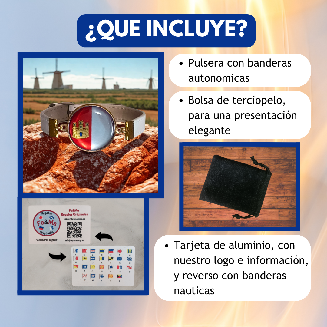 Pulsera con Bandera de Castilla La Mancha - Medallón en Correa Ajustable, Regalo Original con Orgullo de Comunidad Autónoma