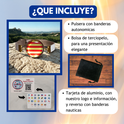 Pulsera con Bandera de Cataluña - Medallón en Correa Ajustable, Regalo Original con Orgullo de Comunidad Autónoma