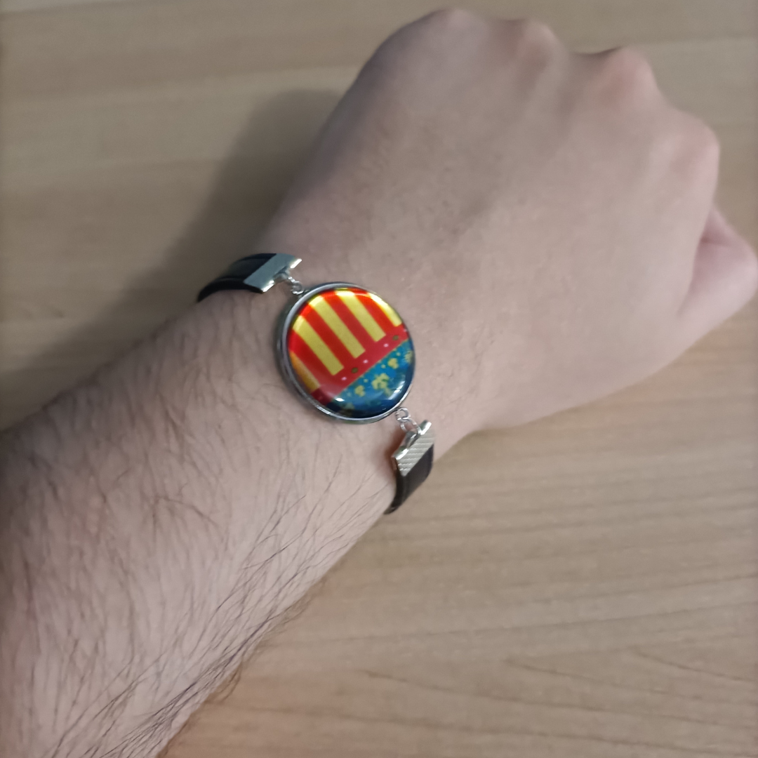 Pulsera con Bandera de Comunidad Valenciana - Medallón en Correa Ajustable, Regalo Original con Orgullo de Comunidad Autónoma