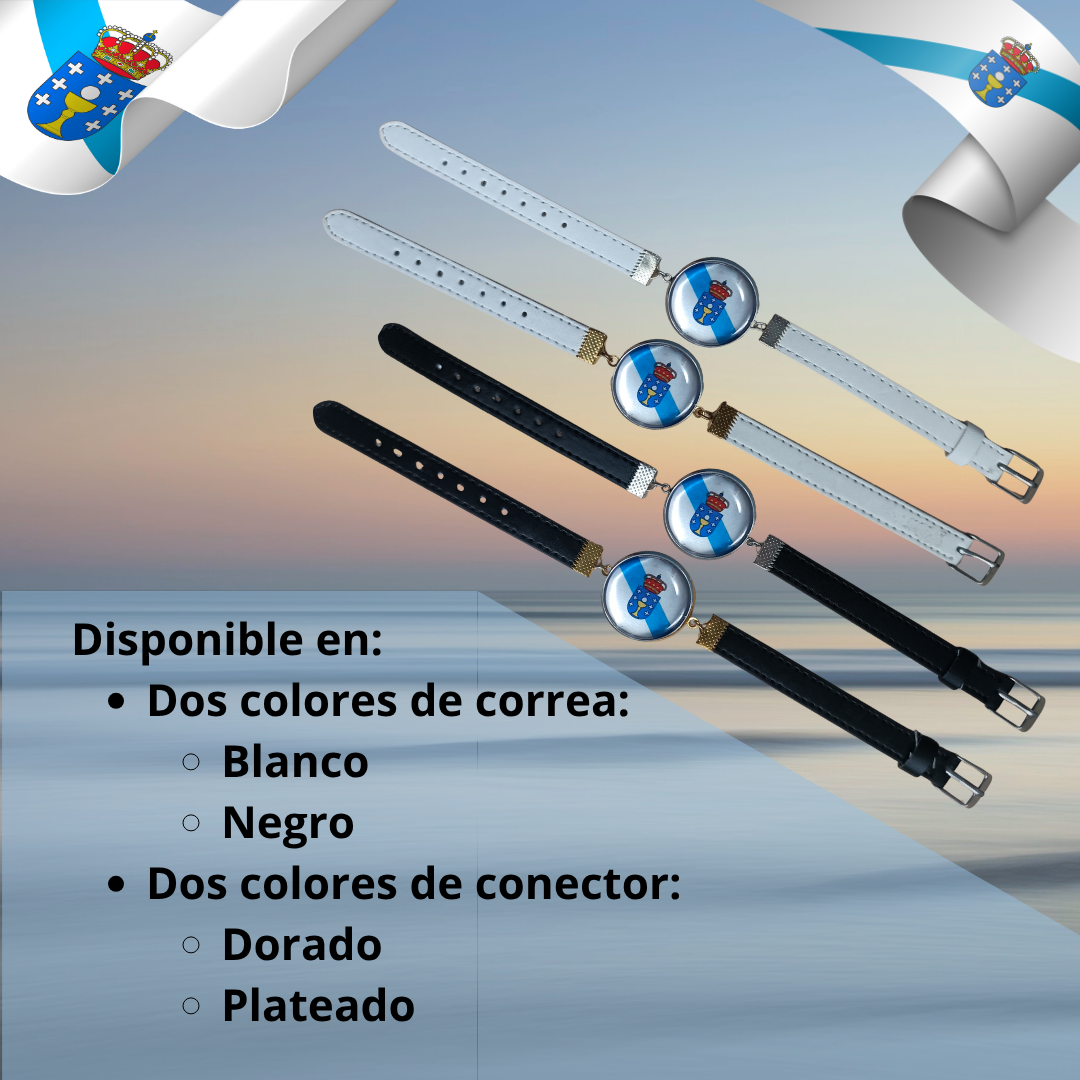 Pulsera con Bandera de Galicia - Medallón en Correa Ajustable, Regalo Original con Orgullo de Comunidad Autónoma