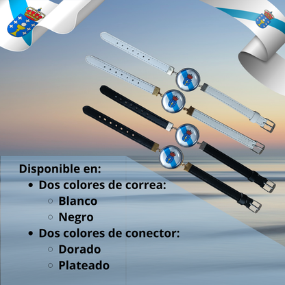 Pulsera con Bandera de Galicia - Medallón en Correa Ajustable, Regalo Original con Orgullo de Comunidad Autónoma