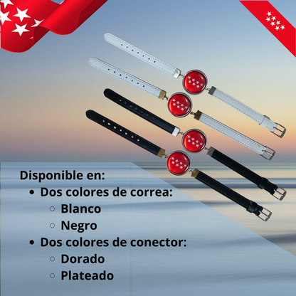 Pulsera con Bandera de Madrid - Medallón en Correa Ajustable, Regalo Original con Orgullo de Comunidad Autónoma