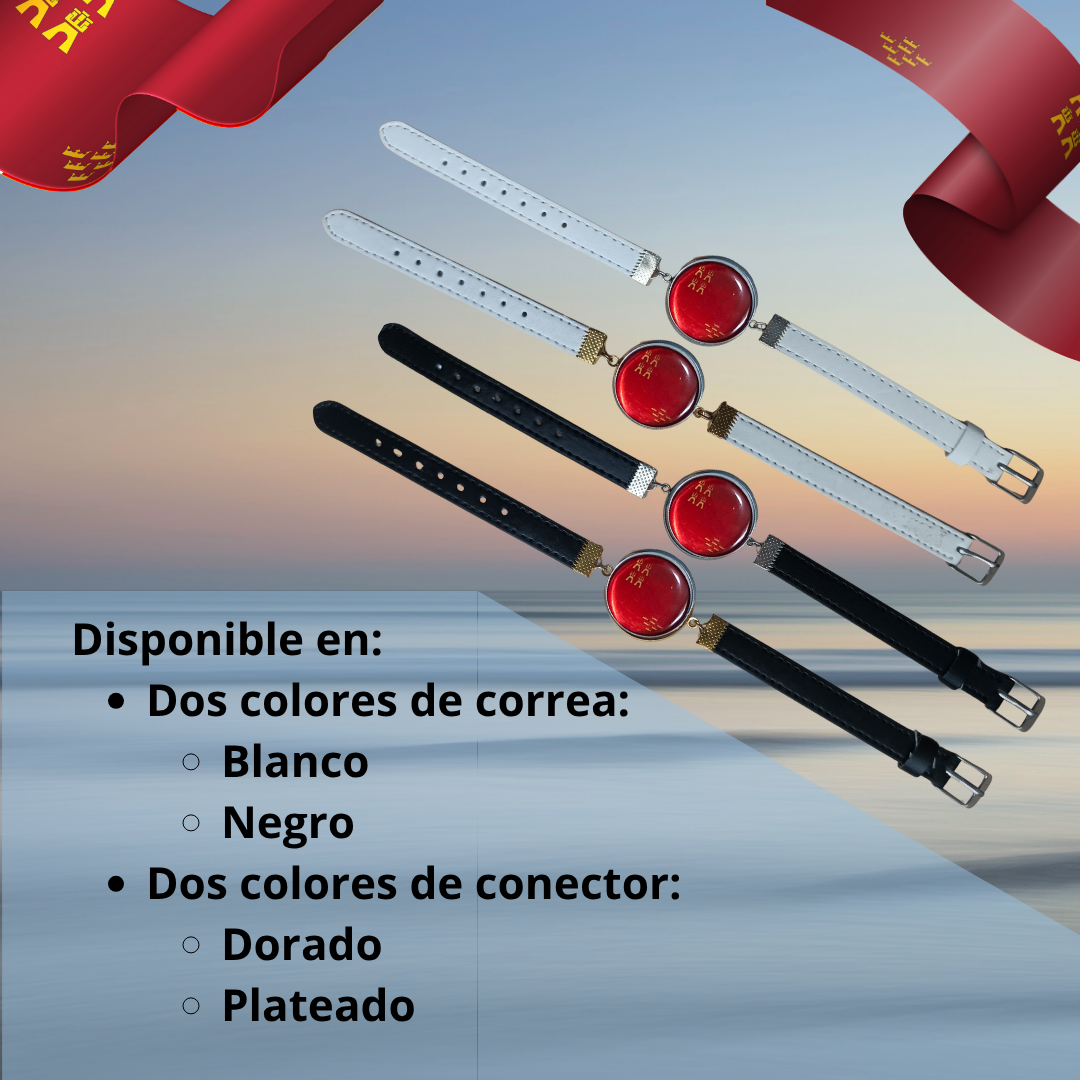 Pulsera con Bandera de Murcia - Medallón en Correa Ajustable, Regalo Original con Orgullo de Comunidad Autónoma