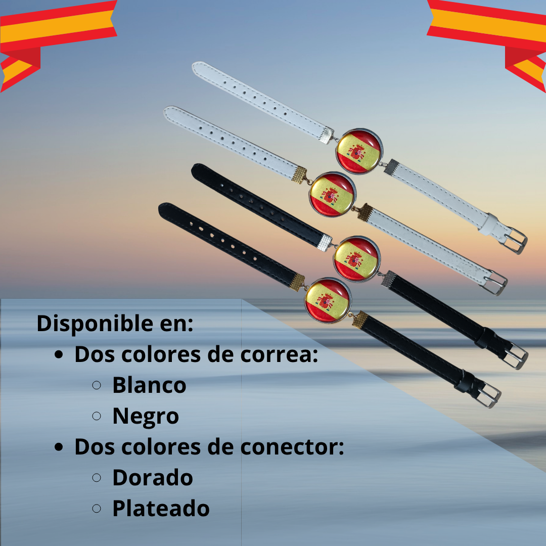 Pulsera con Bandera de España con Escudo - Medallón en Correa Ajustable, Regalo Original con Orgullo Nacional