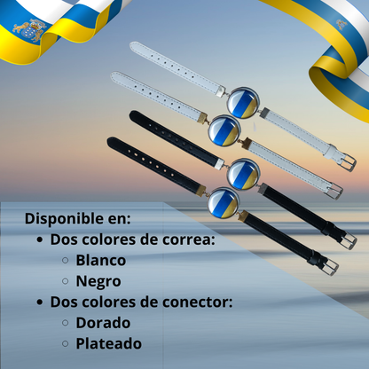 Pulsera con Bandera de Canarias - Medallón en Correa Ajustable, Regalo Original con Orgullo de Comunidad Autónoma