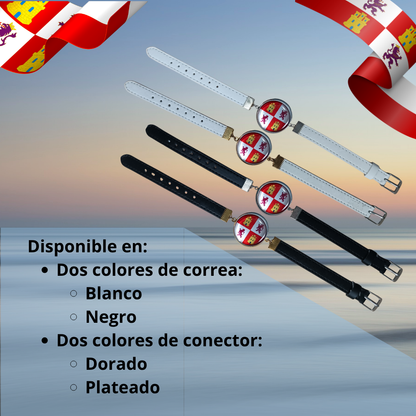 Pulsera con Bandera de Castilla y León - Medallón en Correa Ajustable, Regalo Original con Orgullo de Comunidad Autónoma