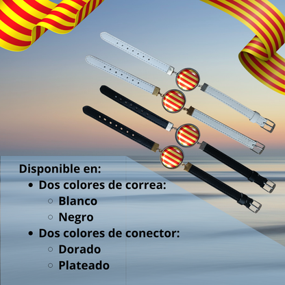 Pulsera con Bandera de Cataluña - Medallón en Correa Ajustable, Regalo Original con Orgullo de Comunidad Autónoma