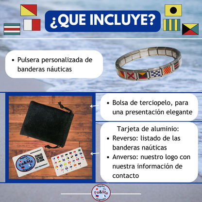 Pulsera de Banderas Náuticas - Diseño con el nombre de la Virgen del Carmen con Banderas de España - Inspirada en la Patrona de los Marineros