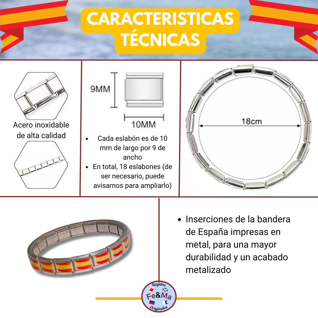 Pulsera Bandera de España – Eslabones de Acero Inoxidable con Estilo y Durabilidad