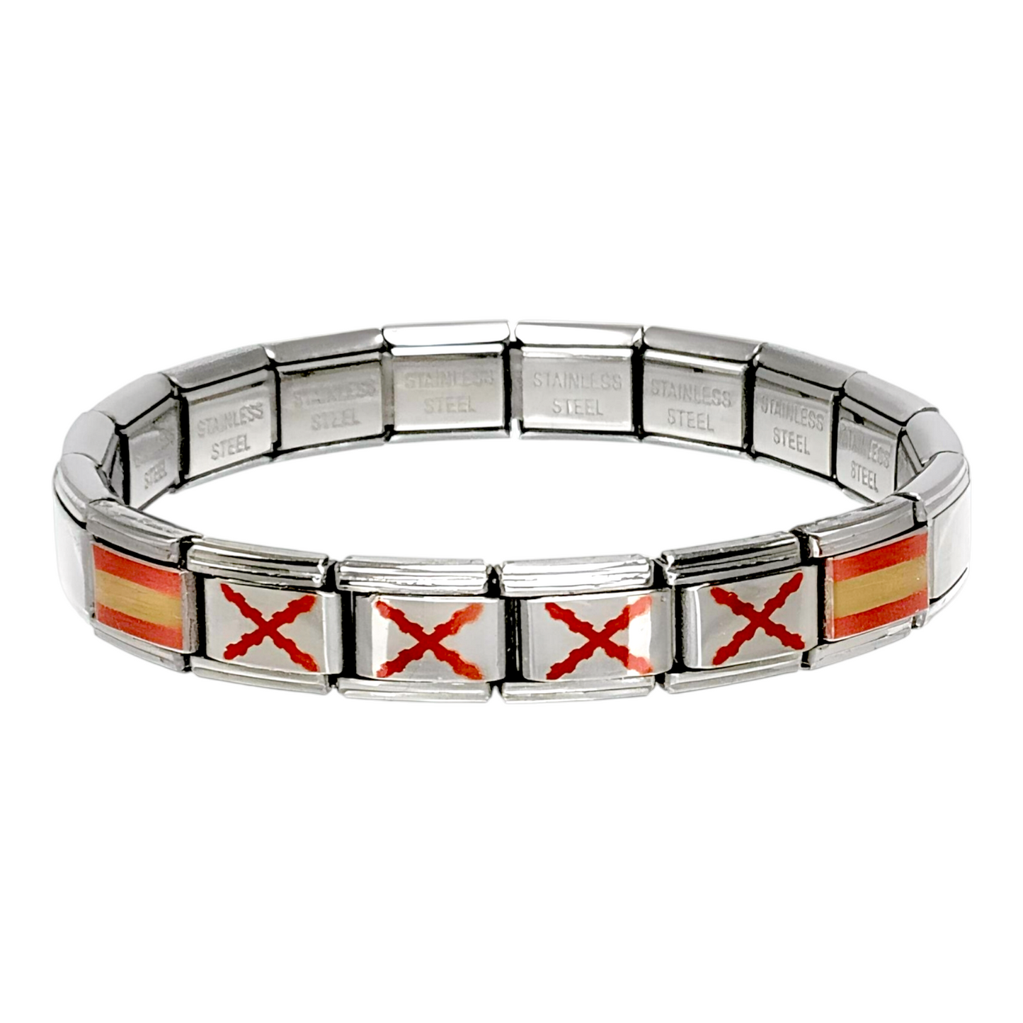 Pulsera Cruz de Borgoña y Bandera de España - Acero Inoxidable Brillante
