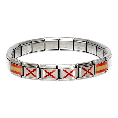 Pulsera Cruz de Borgoña y Bandera de España - Acero Inoxidable Brillante